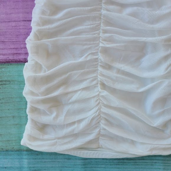 Princess Polly White Sassy Ruched Mesh Mini Dress - Picture 10 of 13